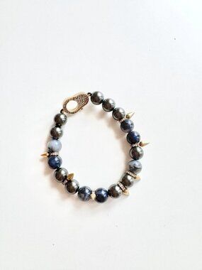 STELLA & DOT Renegade Blue Grey Beaded Rhinestone Pave Studded Stretch Bracelet